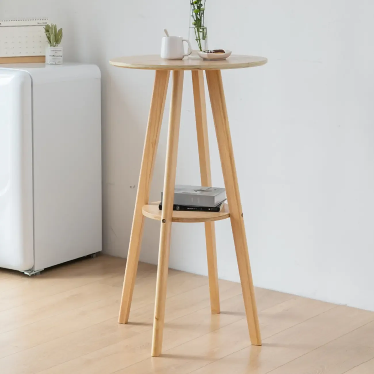 Nordic Wooden 36 inches Round Bar Table Set with Footrest Image - 5