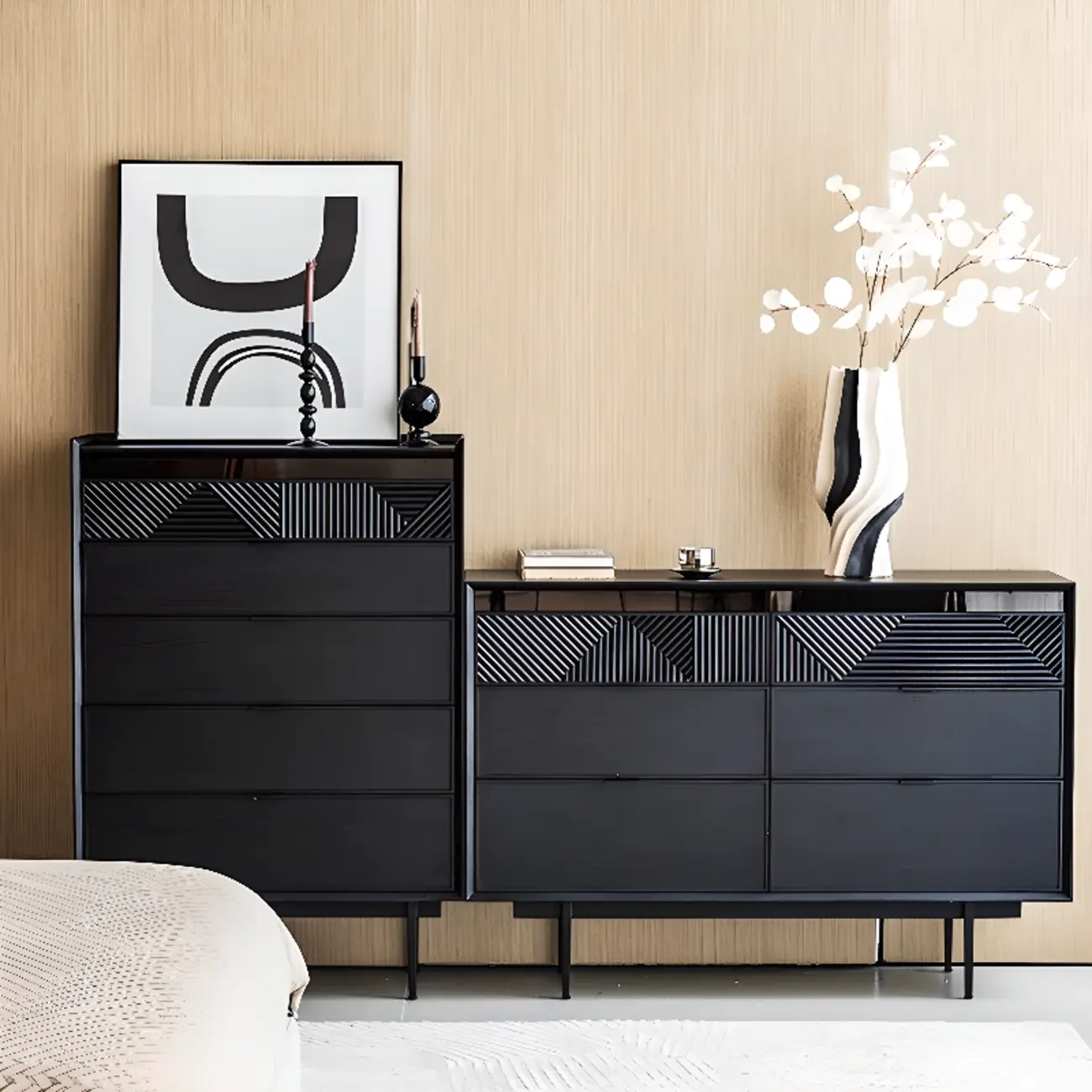 Modern Black Rectangle Cabinet for Living Room with Drawers Image - 3 | homeyfad