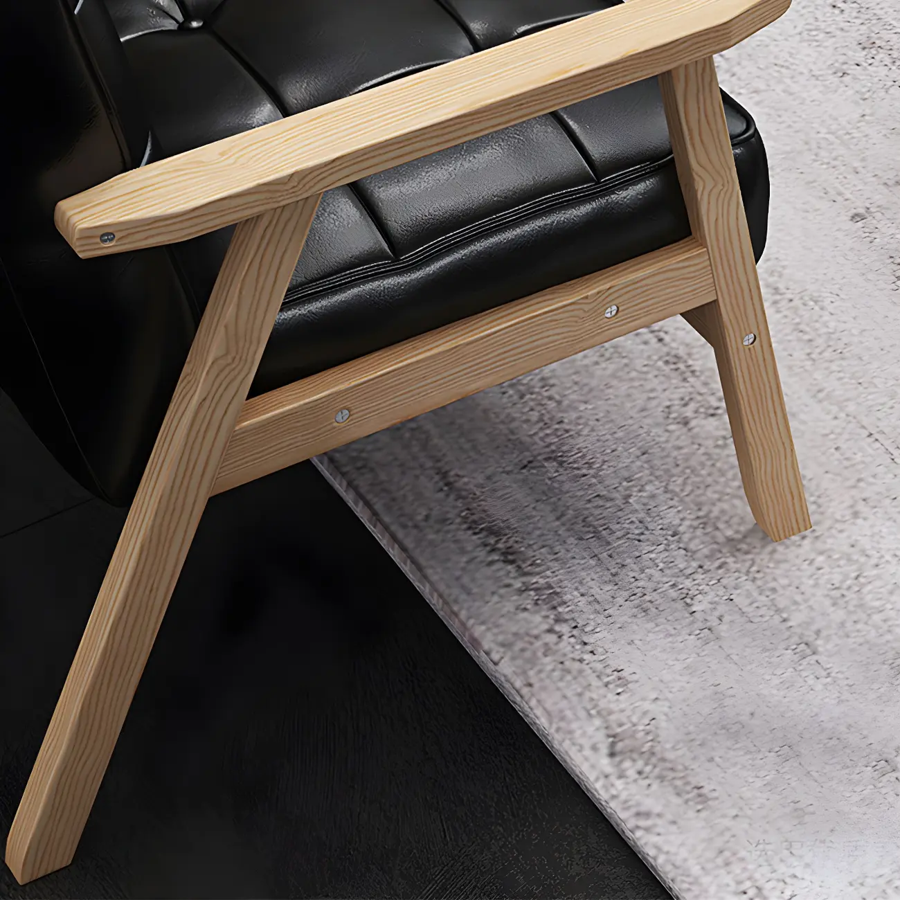 Modern Leather Tufted Accent Chair with Wood Frame Image - 12 | homeyfad