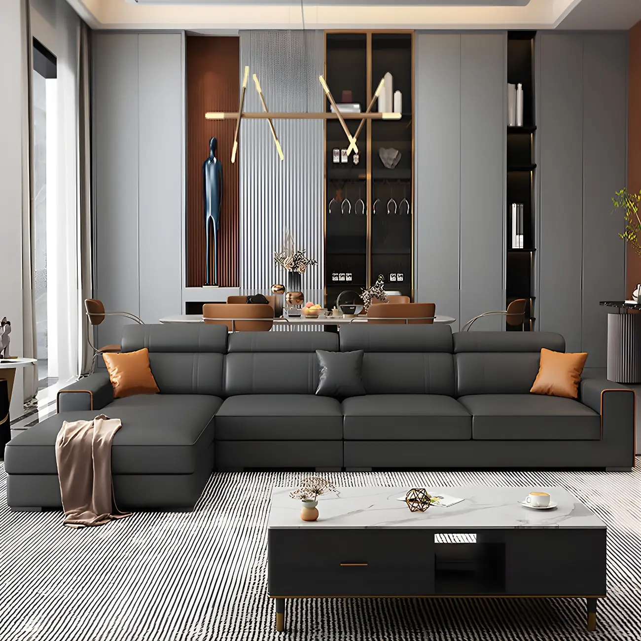 Scandinavian Dark Gray Sectional Sofa with stain-resistant Image - 1 | homeyfad