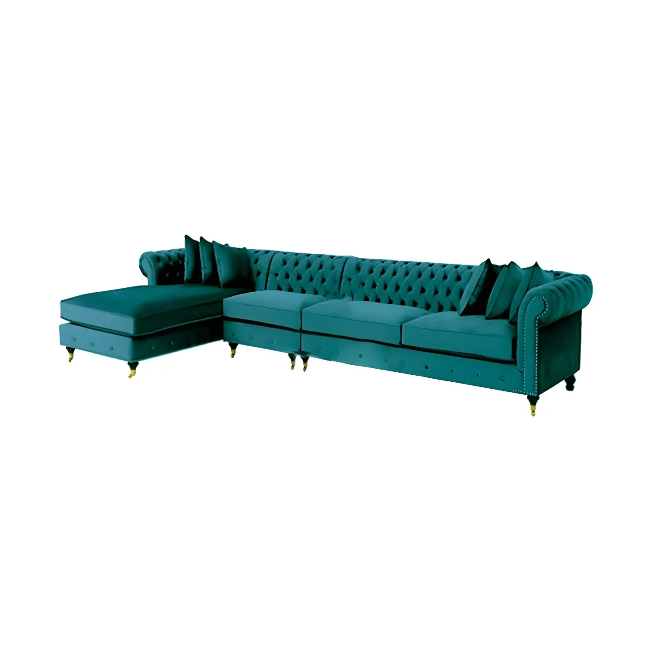 Traditional Green Flannel Sofa Chaise with Nailhead Trim Image - 2 | homeyfad