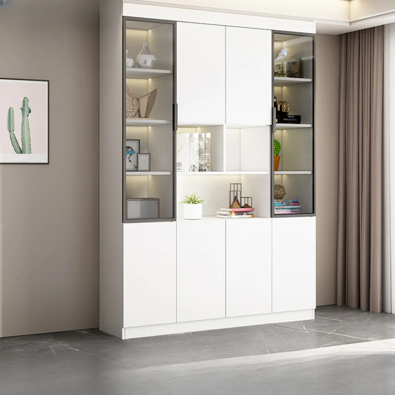 Modern Wooden Display Cabinet with Glass Shelves Image - 19 | homeyfad