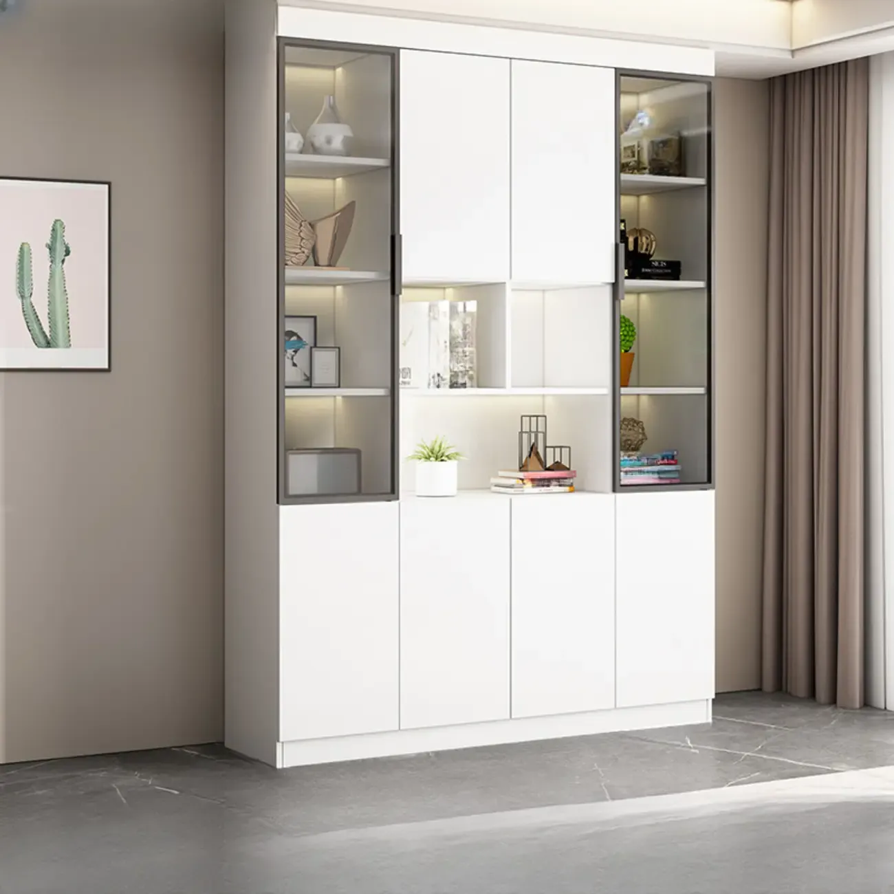 Modern Wooden Display Cabinet with Glass Shelves Image - 19