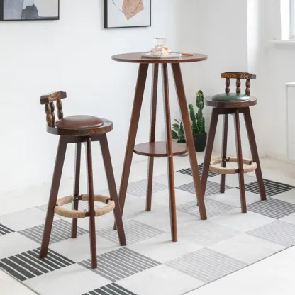 Nordic Wooden 36 inches Round Bar Table Set with Footrest Image - 7