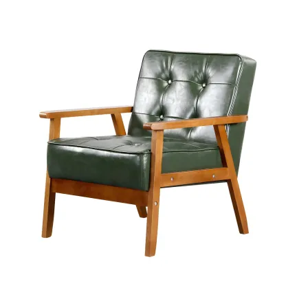 Modern Leather Tufted Accent Chair with Wood Frame Image - 13