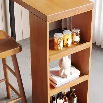 Nordic Pine Wood Rectangular Bar Table with Storage Rack for Dining Room Image - 9