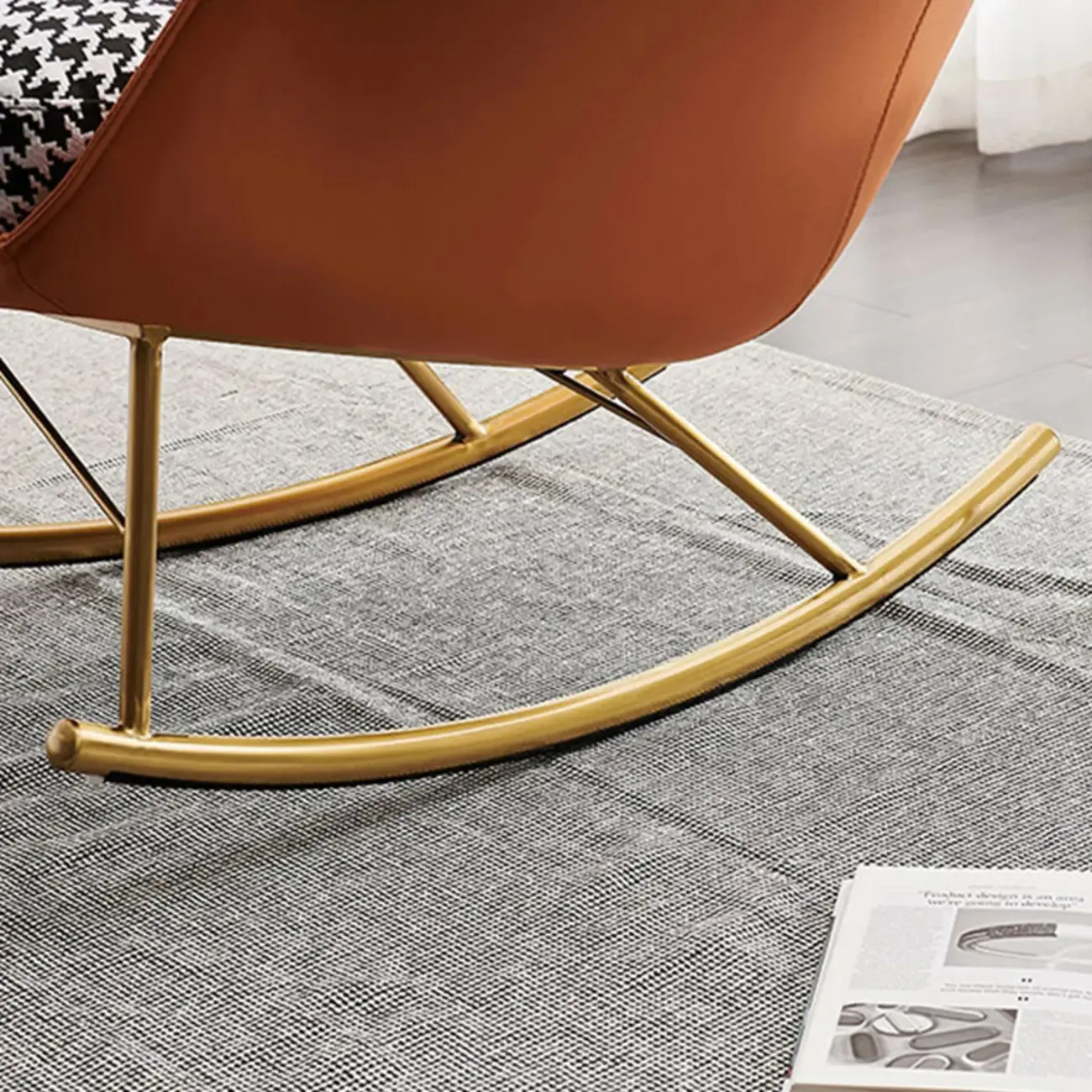Houndstooth Upholstered Rocking Chair with Track Arm Image - 13