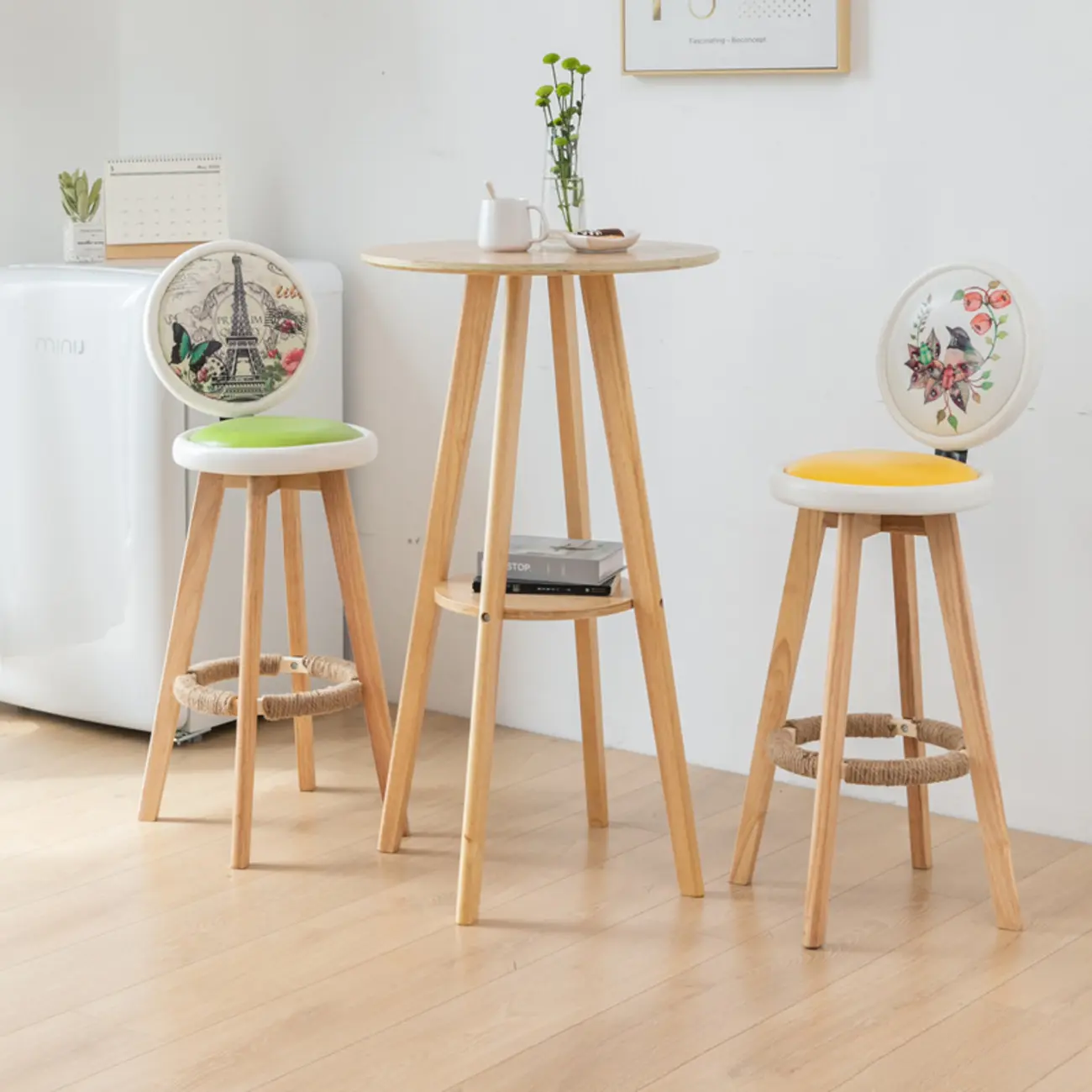 Nordic Wooden 36 inches Round Bar Table Set with Footrest Image - 8 | homeyfad