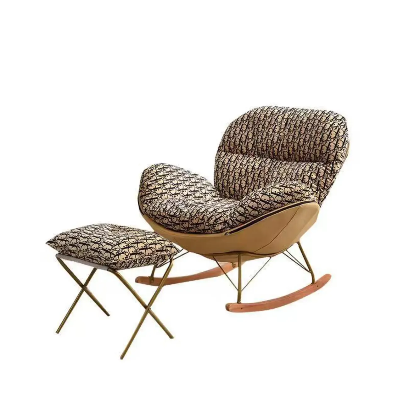 Modern Ergonomic Wingback Rocking Chair with Upholstered Image - 9