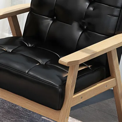 Modern Leather Tufted Accent Chair with Wood Frame Image - 14