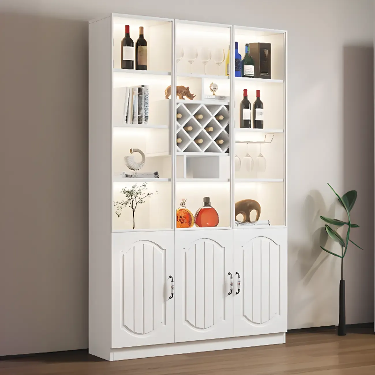 Stylish Glass Display Cabinet with Shelves & Lighting for Kitchen Image - 27