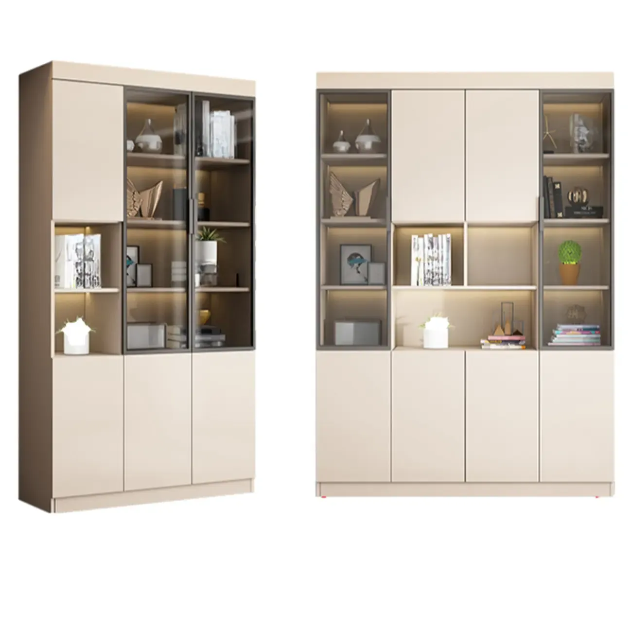 Modern Wooden Display Cabinet with Glass Shelves Image - 21