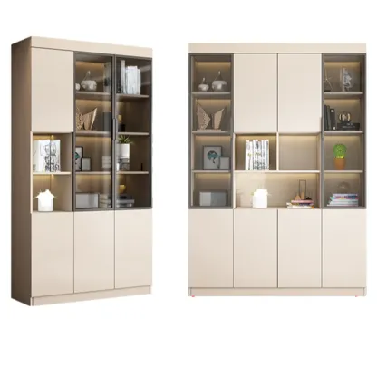 Modern Wooden Display Cabinet with Glass Shelves Image - 21