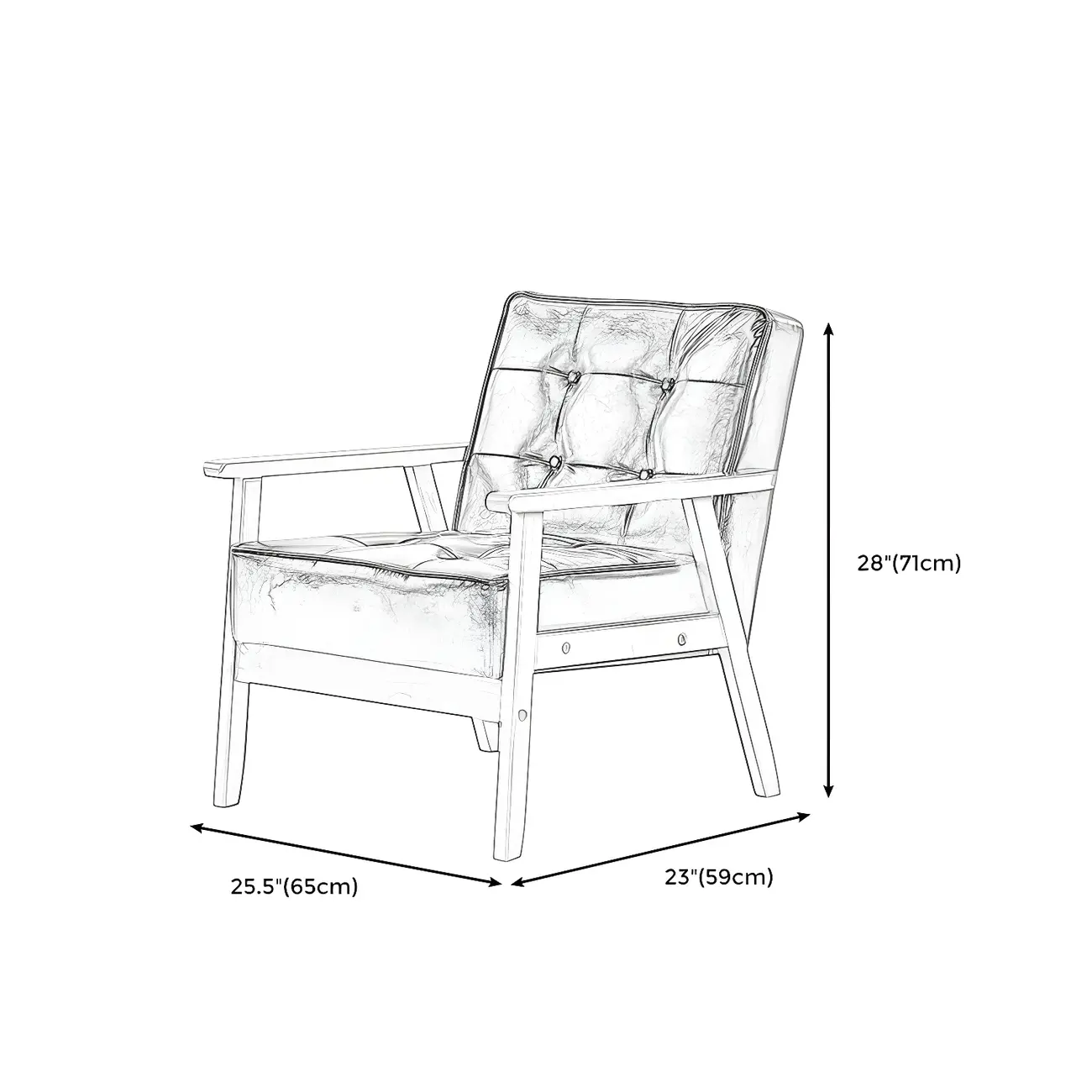 Modern Leather Tufted Accent Chair with Wood Frame #size