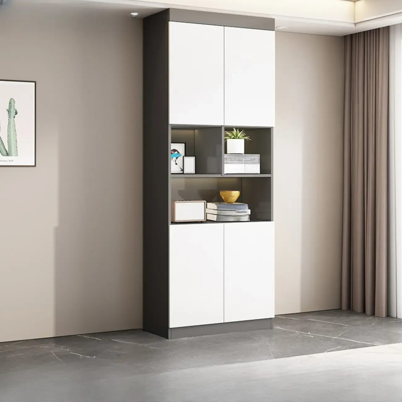 Large Wood Floor to Ceiling Open Storage Display Cabinet | HomeyFad