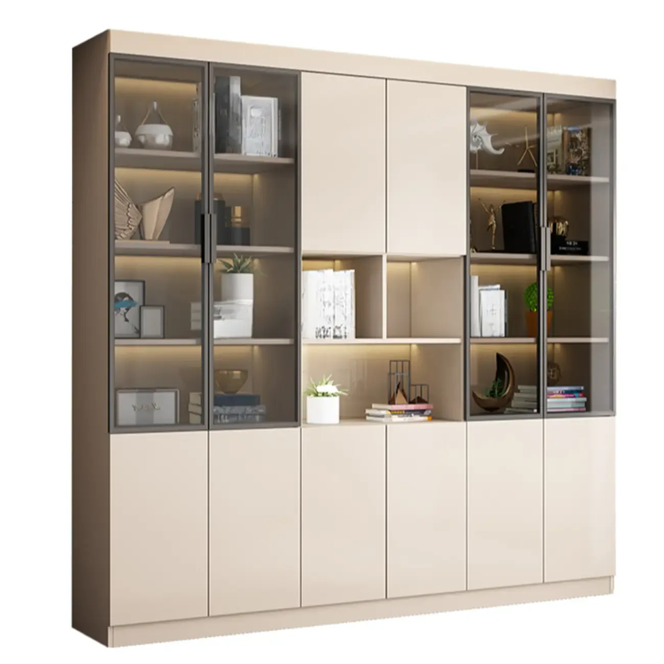 Modern Wooden Display Cabinet with Glass Shelves Image - 23