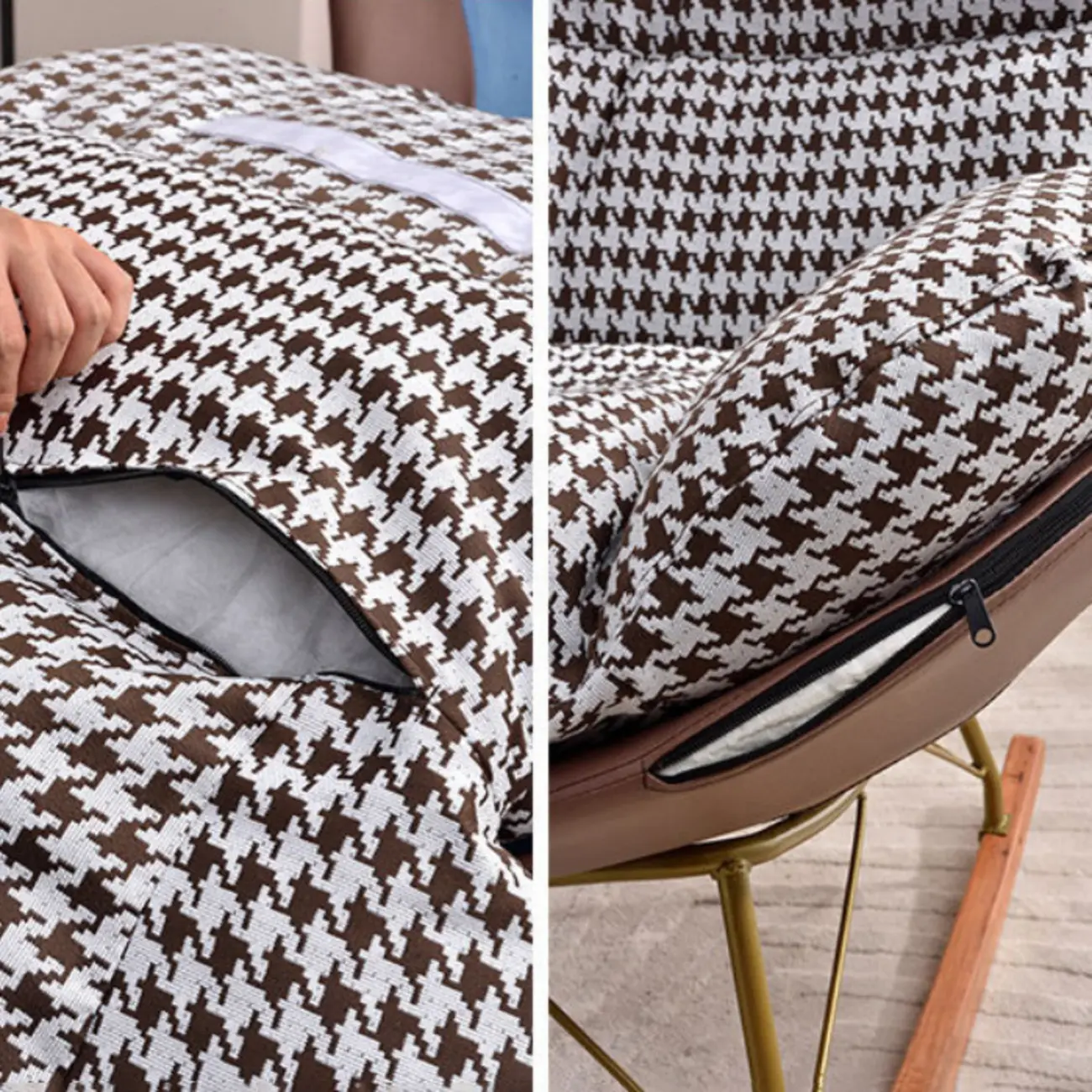 Modern Ergonomic Wingback Rocking Chair with Upholstered Image - 11 | homeyfad