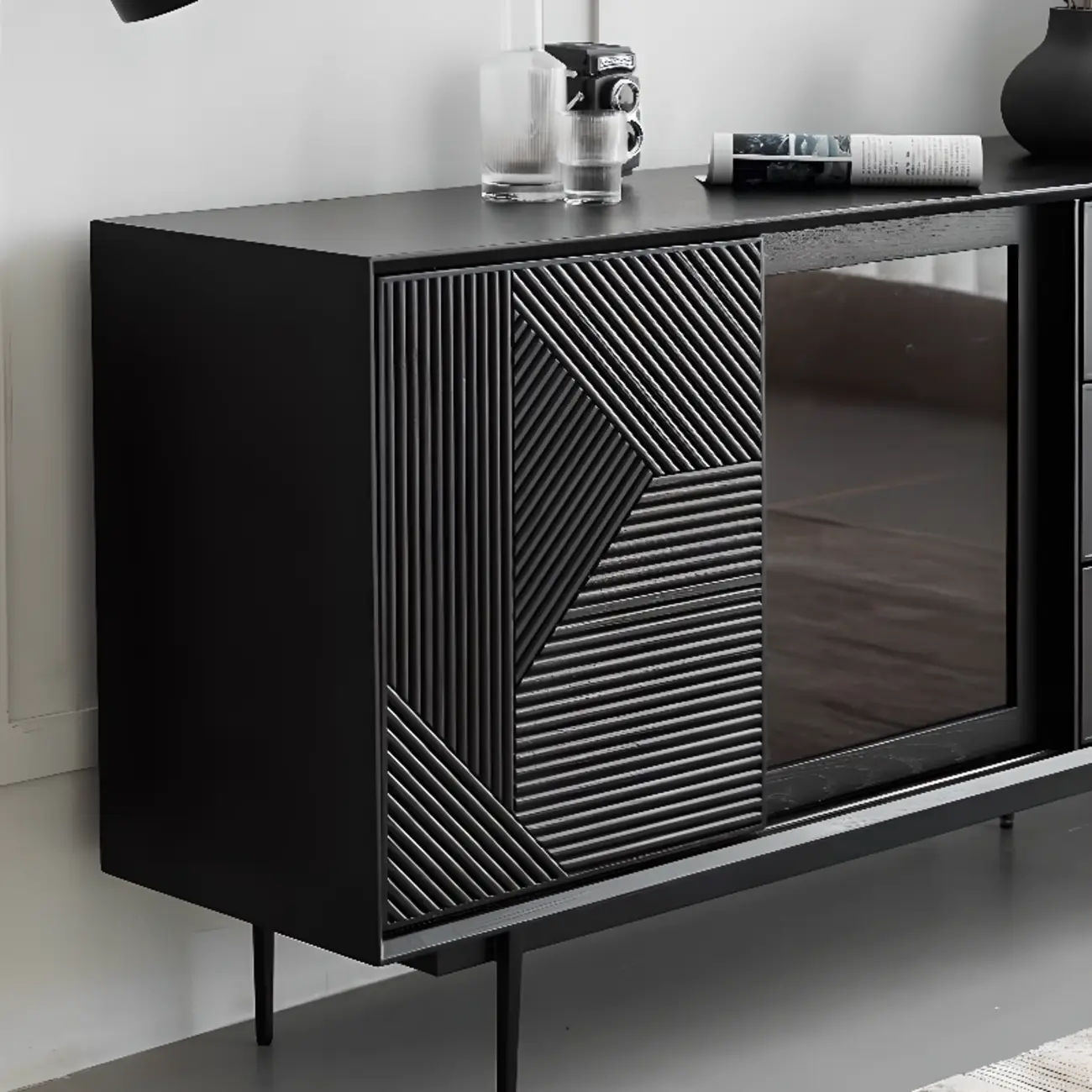 Modern Black Rectangle Cabinet for Living Room with Drawers Image - 10 | homeyfad