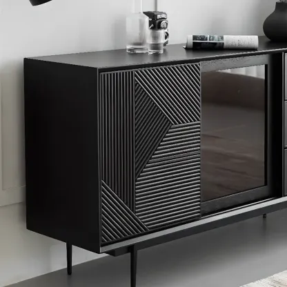 Modern Black Rectangle Cabinet for Living Room with Drawers Image - 10