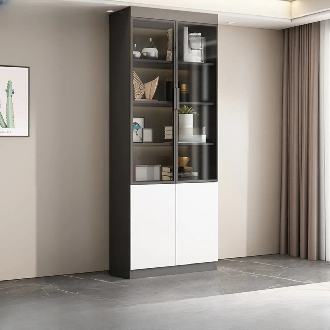 Modern Wooden Display Cabinet with Glass Shelves Image - 24 | homeyfad