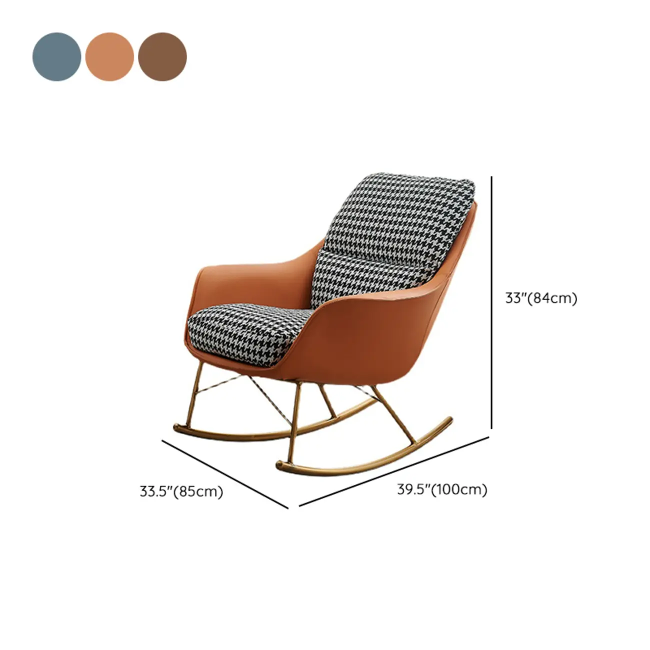 Houndstooth Upholstered Rocking Chair with Track Arm #size