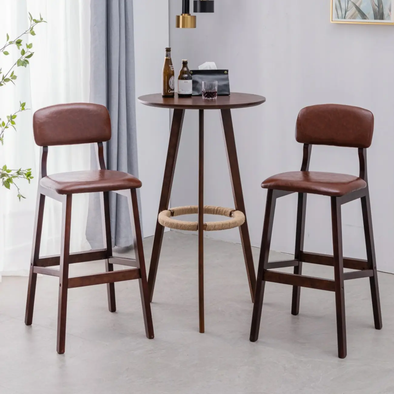Modern Wooden Height Bar Table with Round Stools for Bistro Image - 1 | homeyfad