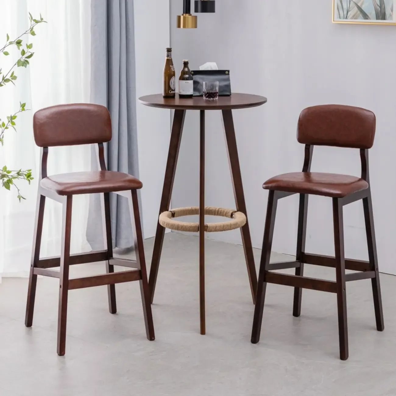 Modern Wooden Height Bar Table with Round Stools for Bistro Image - 1