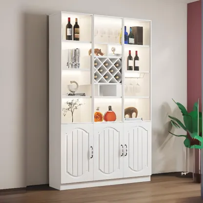 Stylish Glass Display Cabinet with Shelves & Lighting for Kitchen Image - 31