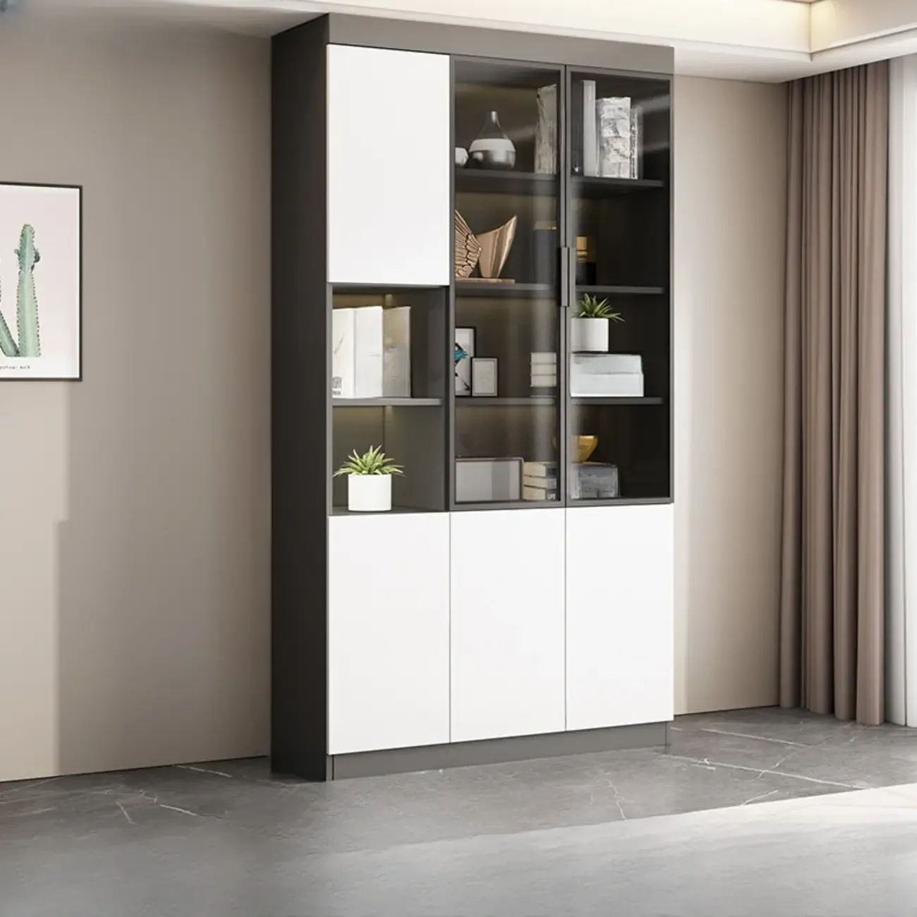 Modern Wooden Display Cabinet with Glass Shelves Image - 25