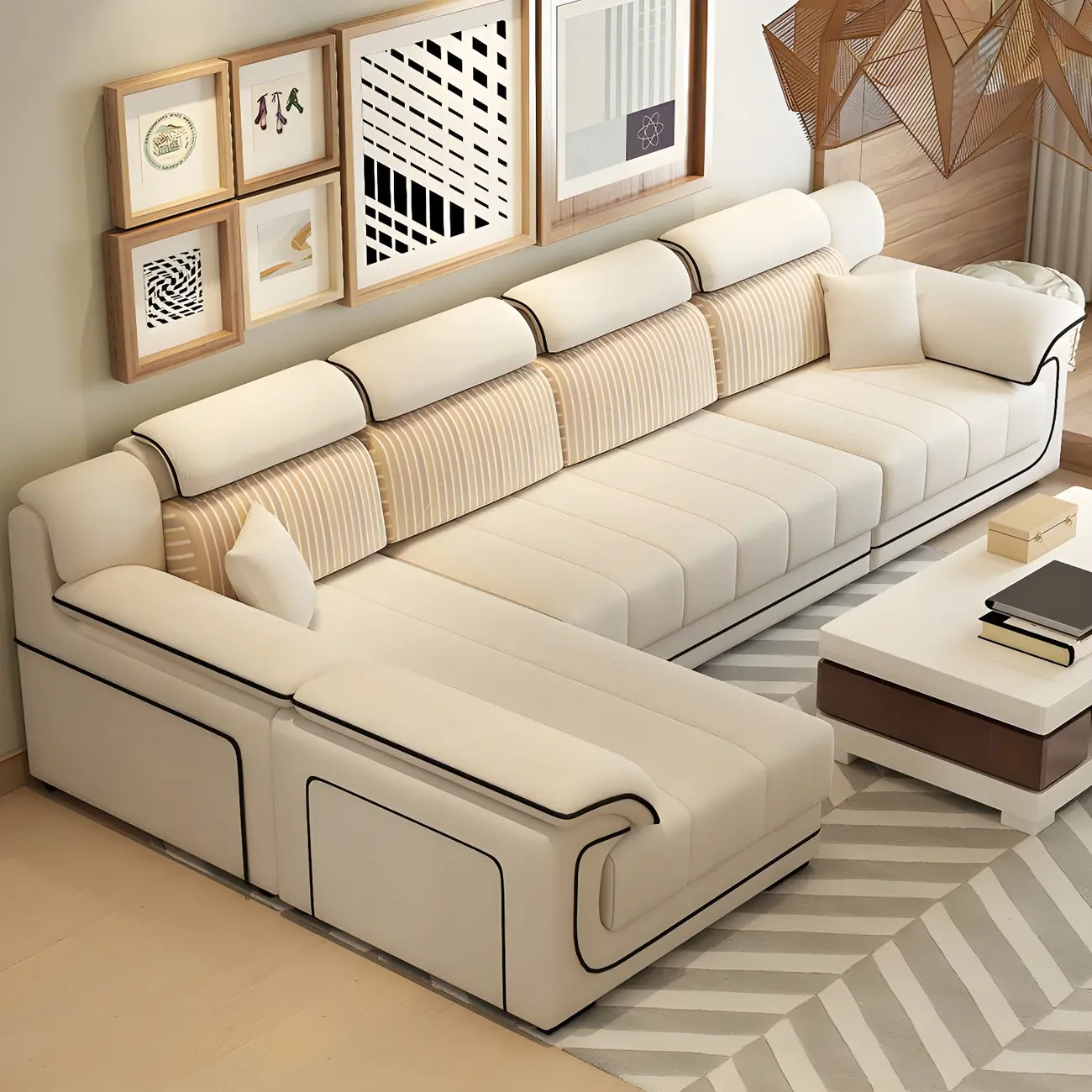 Scandinavian Velvet Sectional Sofa with Pillow Top Arm Image - 2 | homeyfad