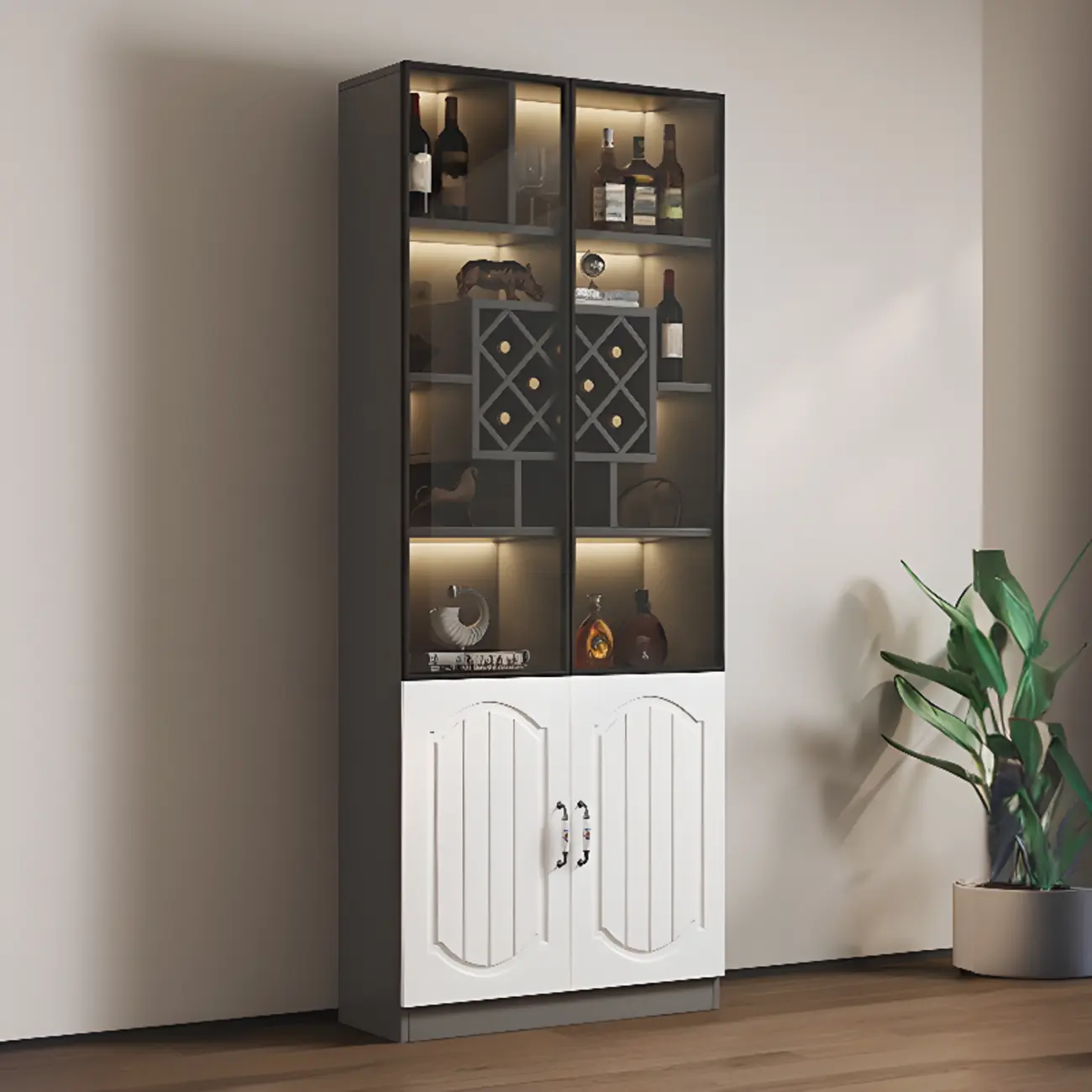 Stylish Glass Display Cabinet with Shelves & Lighting for Kitchen Image - 32 | homeyfad