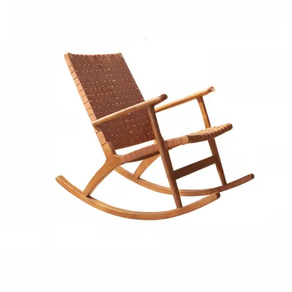 Natural Wooden Rocking Chair with Track Arms for Living Room Image - 2