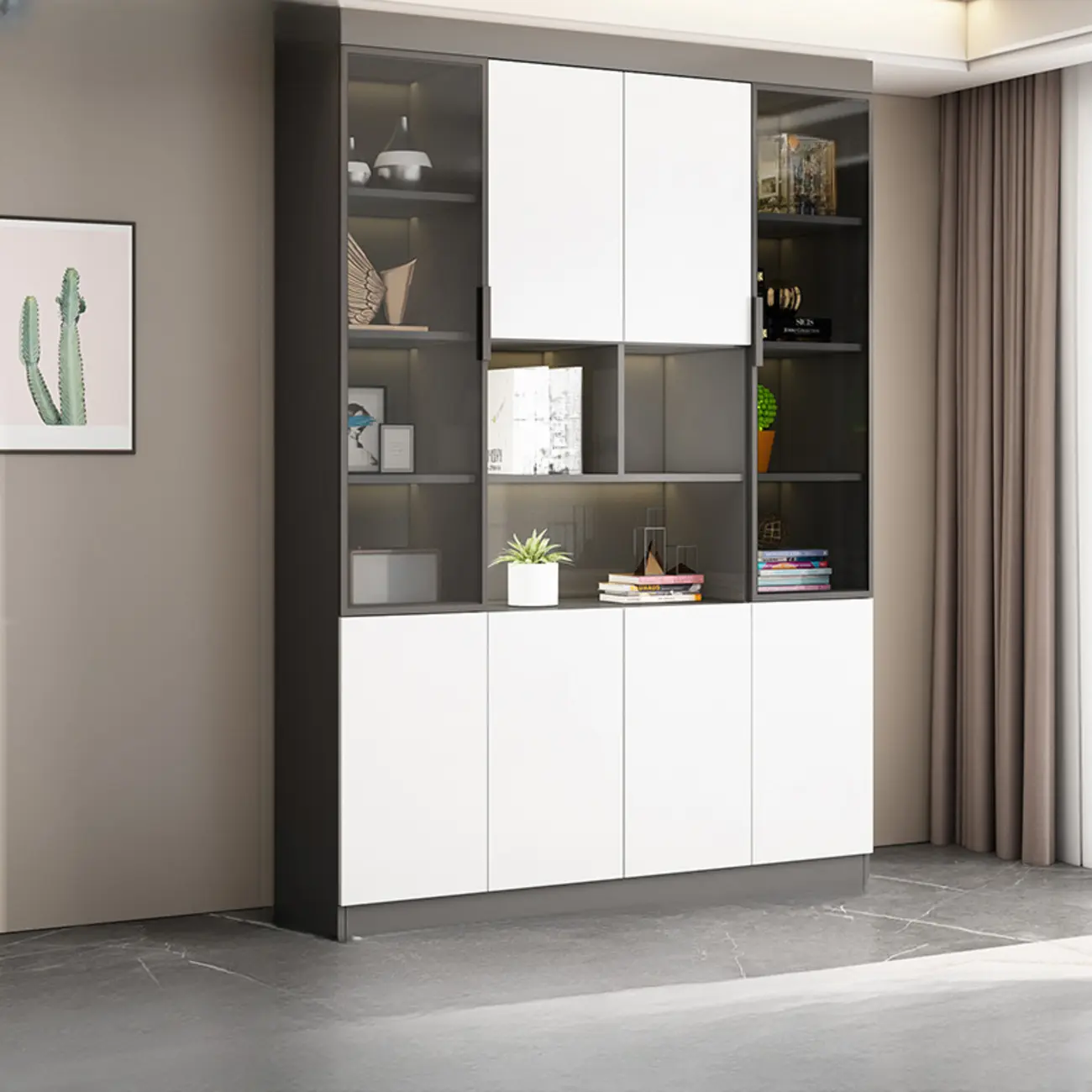 Modern Wooden Display Cabinet with Glass Shelves Image - 26 | homeyfad