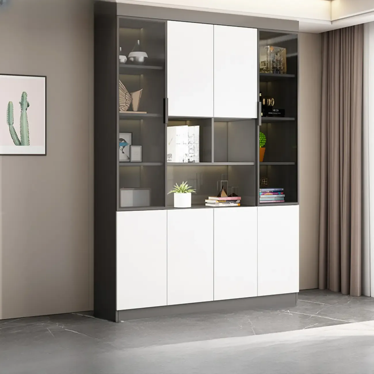 Modern Wooden Display Cabinet with Glass Shelves Image - 26