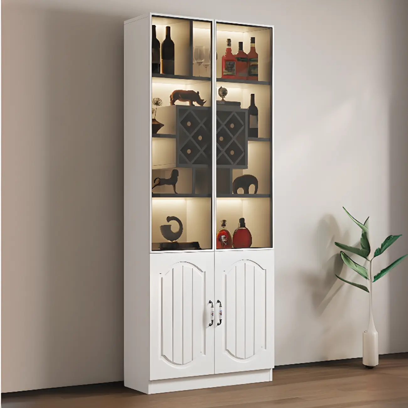 Stylish Glass Display Cabinet with Shelves & Lighting for Kitchen Image - 33 | homeyfad