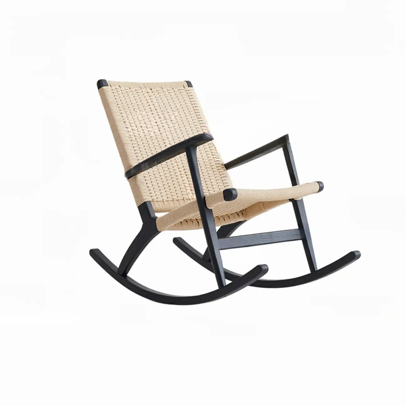 Natural Wooden Rocking Chair with Track Arms for Living Room Image - 3