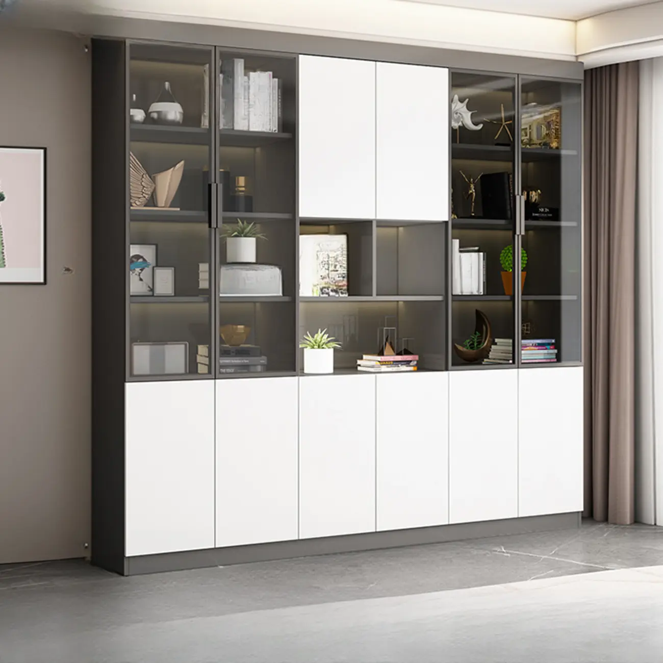 Modern Wooden Display Cabinet with Glass Shelves Image - 27 | homeyfad