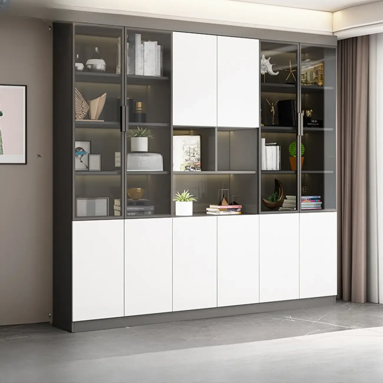 Modern Wooden Display Cabinet with Glass Shelves Image - 27