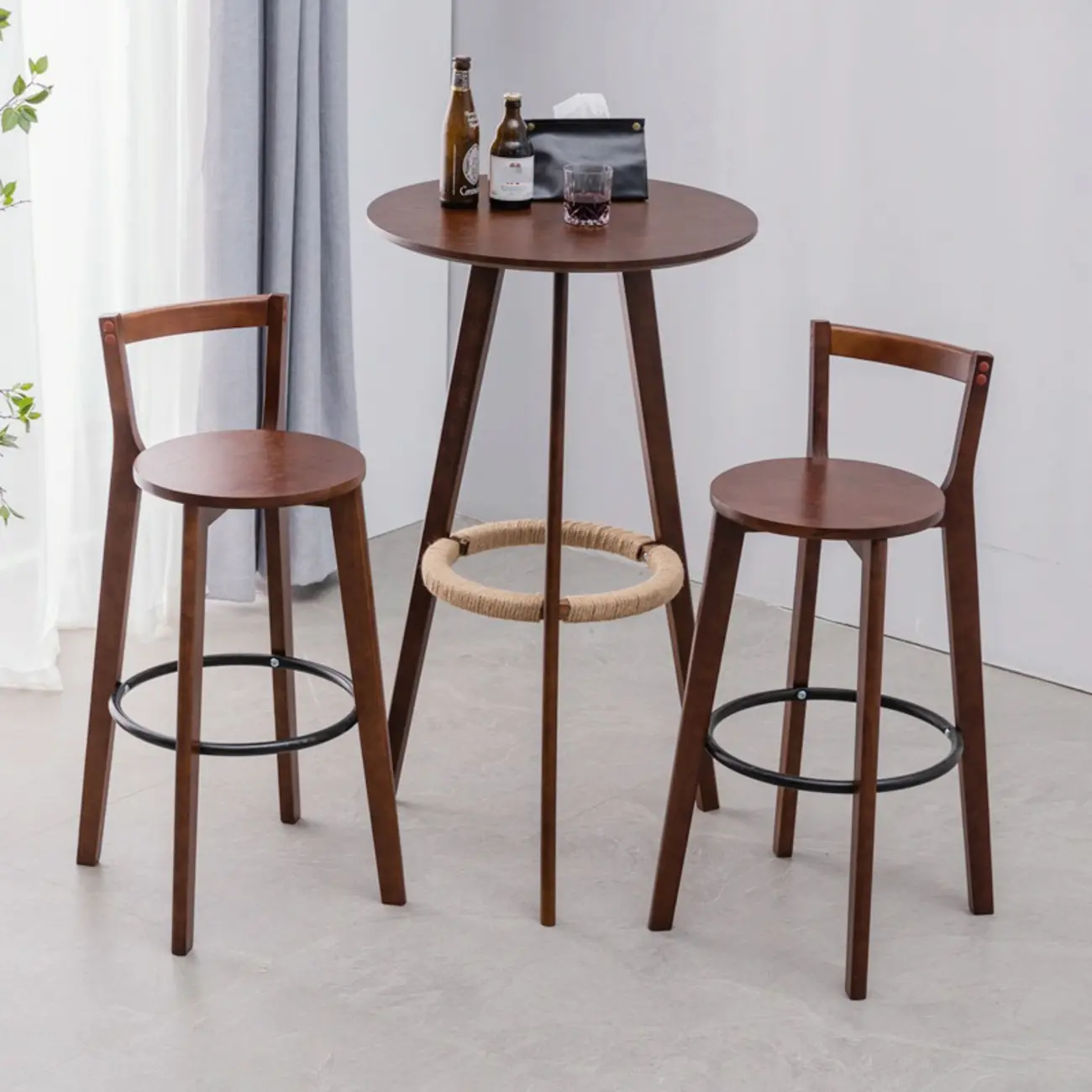 Modern Wooden Height Bar Table with Round Stools for Bistro Image - 4 | homeyfad