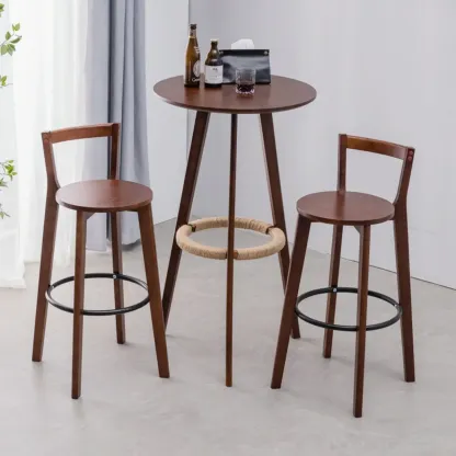 Modern Wooden Height Bar Table with Round Stools for Bistro Image - 4