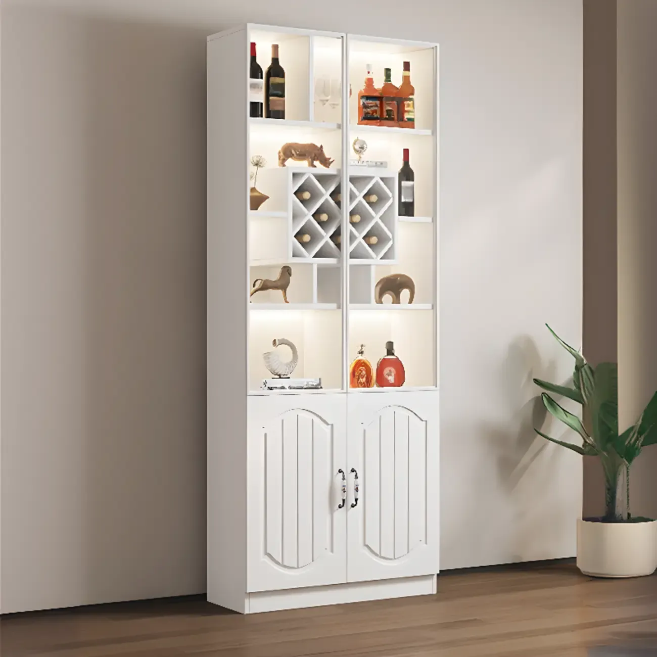 Stylish Glass Display Cabinet with Shelves & Lighting for Kitchen Image - 34