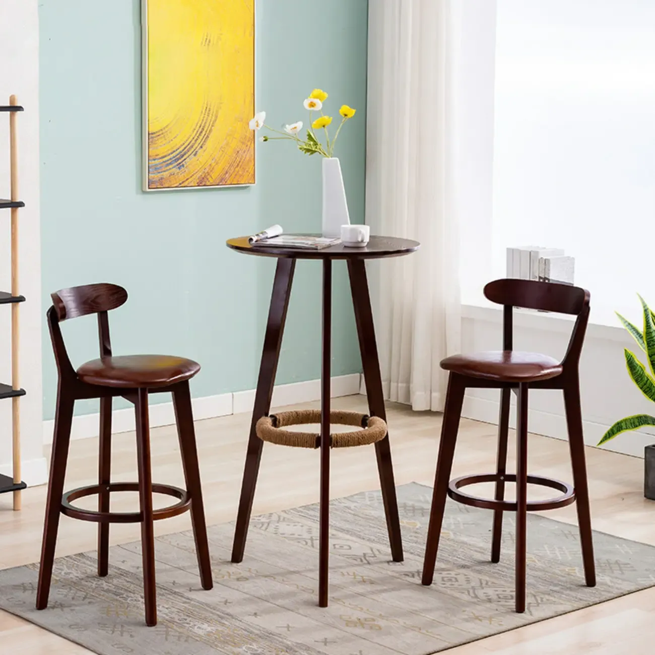 Modern Wooden Height Bar Table with Round Stools for Bistro Image - 5