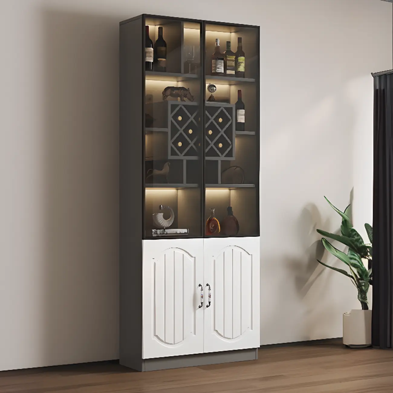 Stylish Glass Display Cabinet with Shelves & Lighting for Kitchen Image - 35 | homeyfad