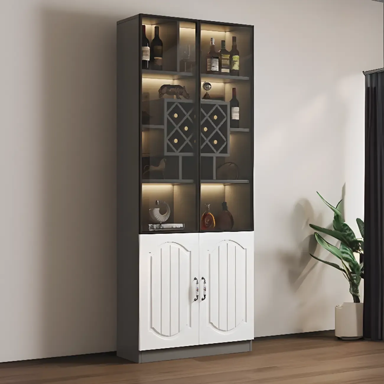 Stylish Glass Display Cabinet with Shelves & Lighting for Kitchen Image - 35