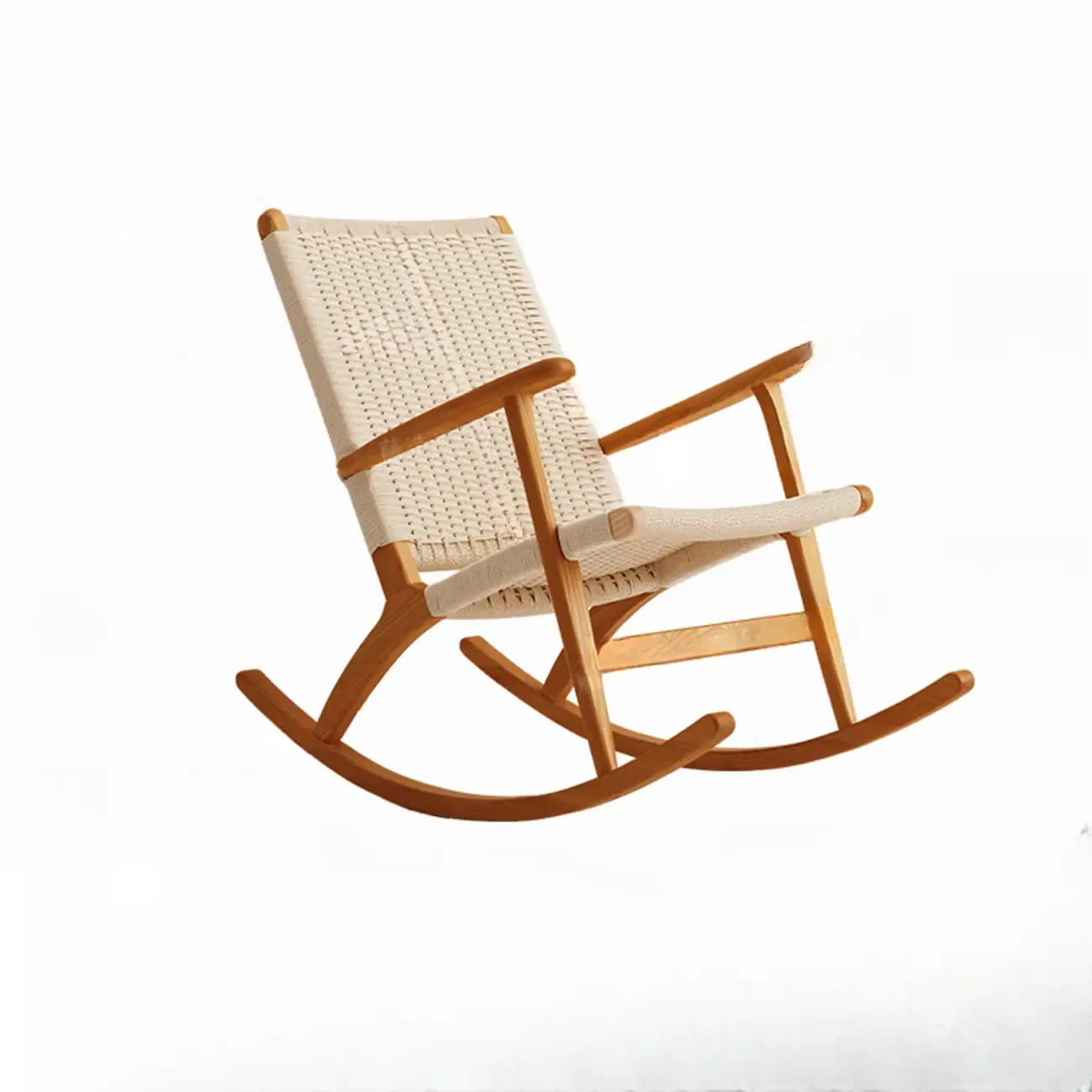 Natural Wooden Rocking Chair with Track Arms for Living Room Image - 5