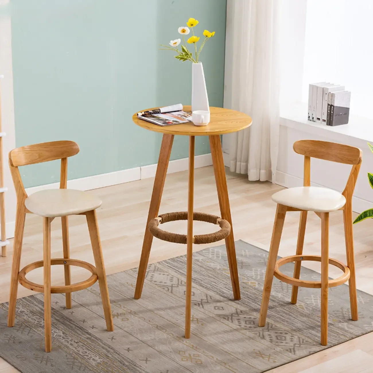 Modern Wooden Height Bar Table with Round Stools for Bistro Image - 6