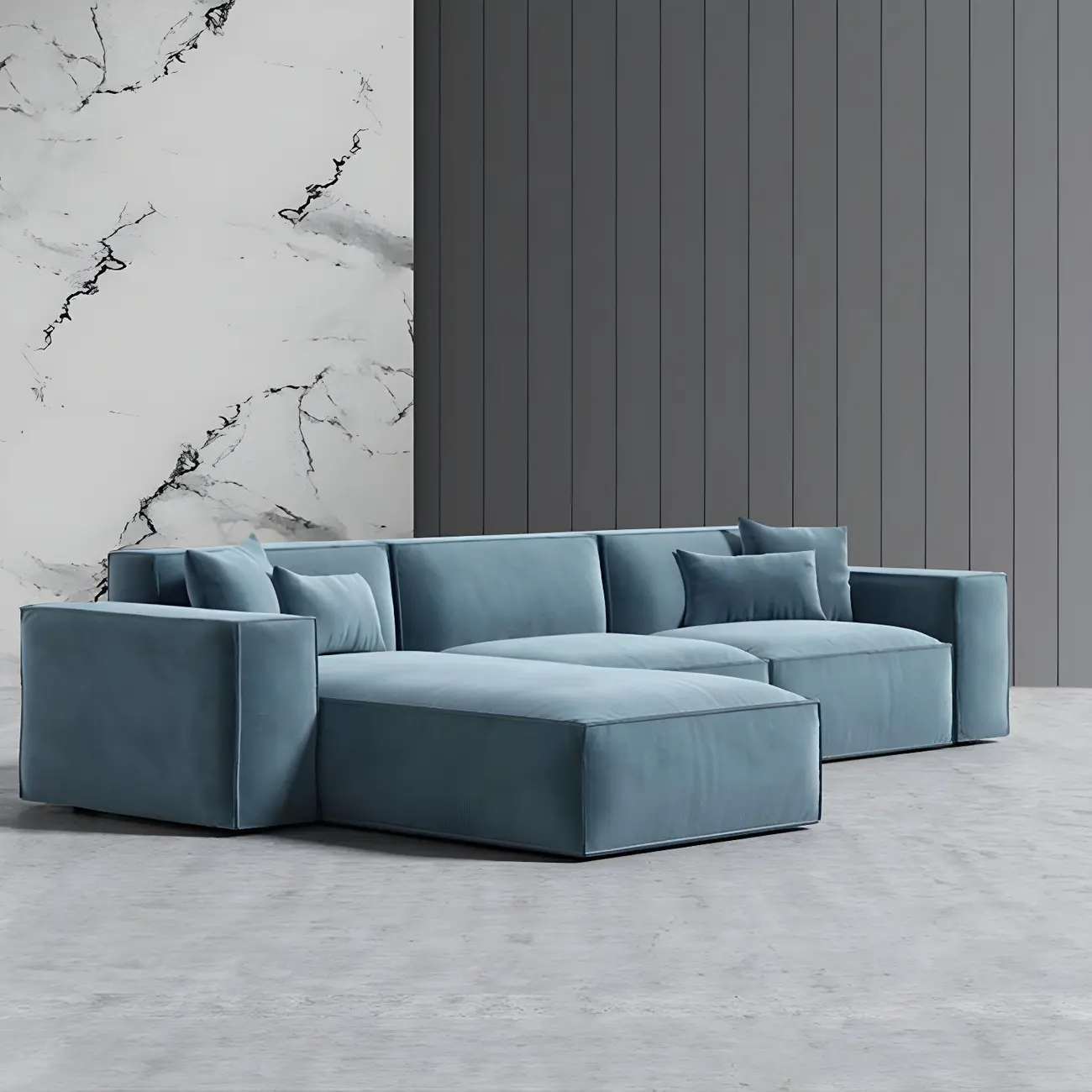 Scandinavian 4-seat Blue Sectional Sofa with Cotton Image - 1 | homeyfad