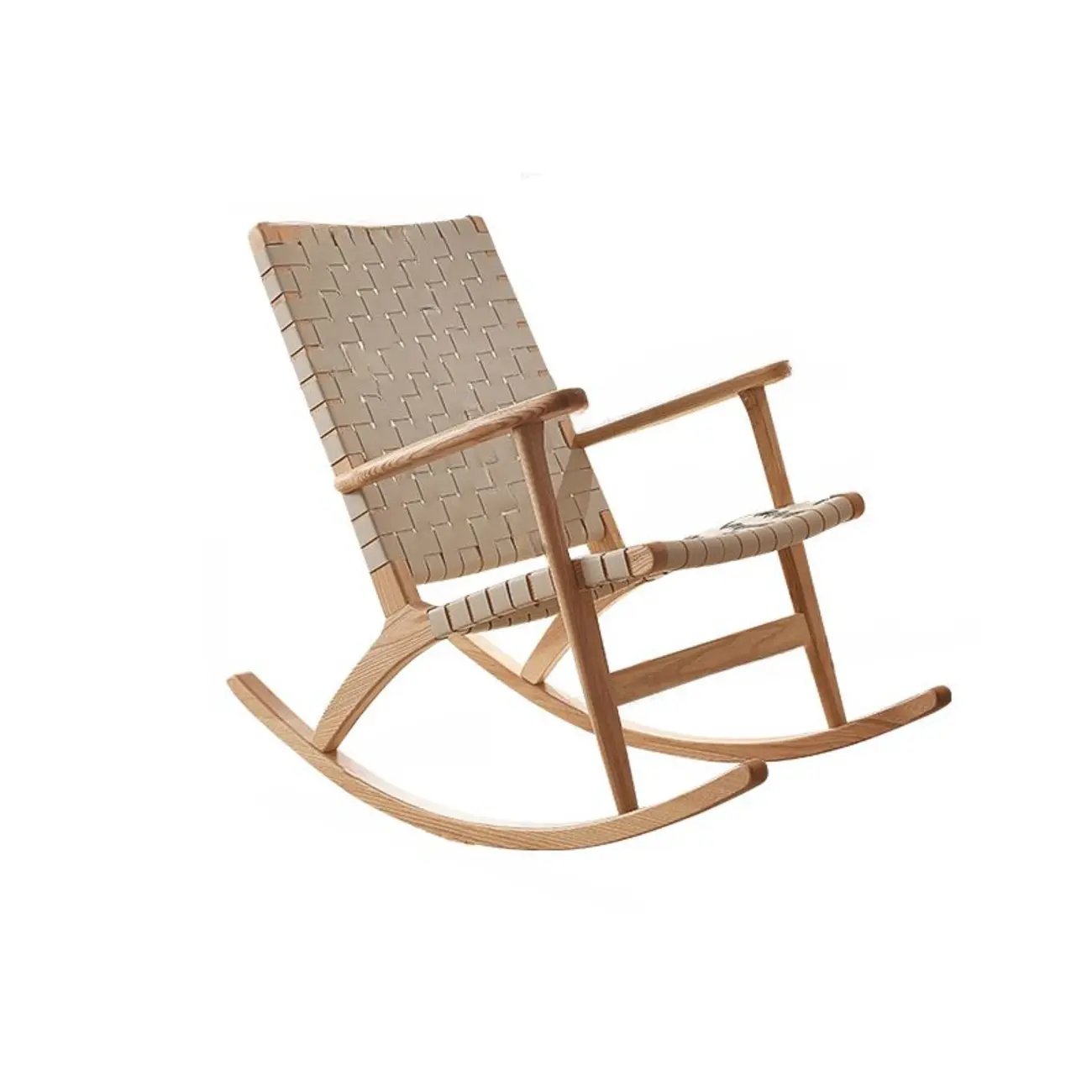 Natural Wooden Rocking Chair with Track Arms for Living Room Image - 7 | homeyfad