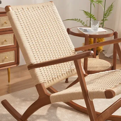 Natural Wooden Rocking Chair with Track Arms for Living Room Image - 8