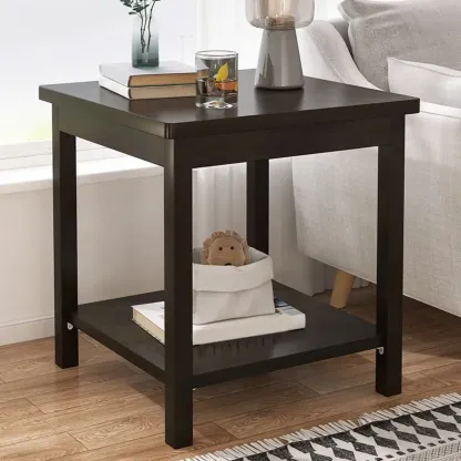 Minimalist Black Wood End Table with Storage for Living Room Image - 1